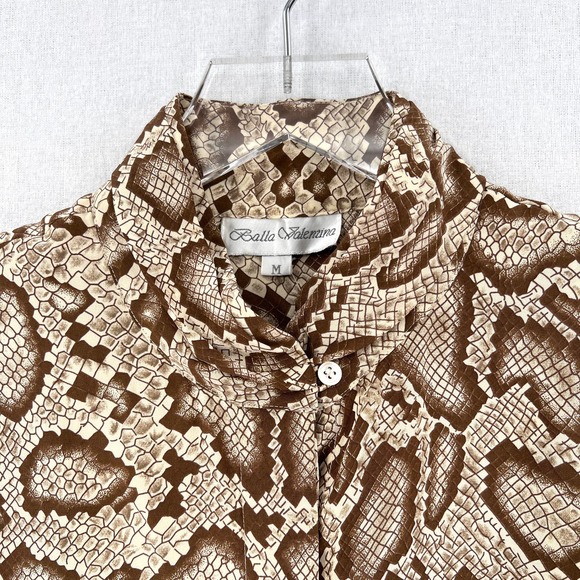 BALLA VALENTINA Shirt Womens Medium Cream Brown Snake Python Print Silk Blouse - Picture 8 of 16